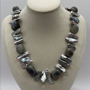 Rarities Cultured Keshi Pearl Labradorite Necklace 22”L With 2”L Extender